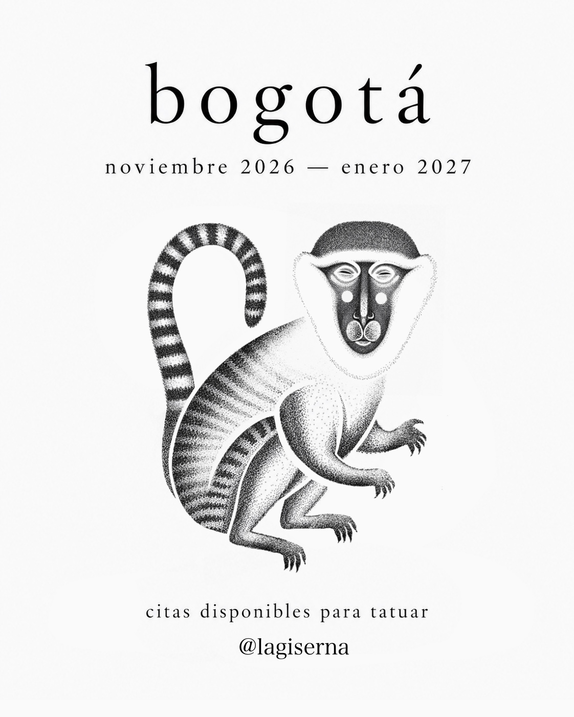Mono de cola rayada en puntillismo, ilustrado por Laura